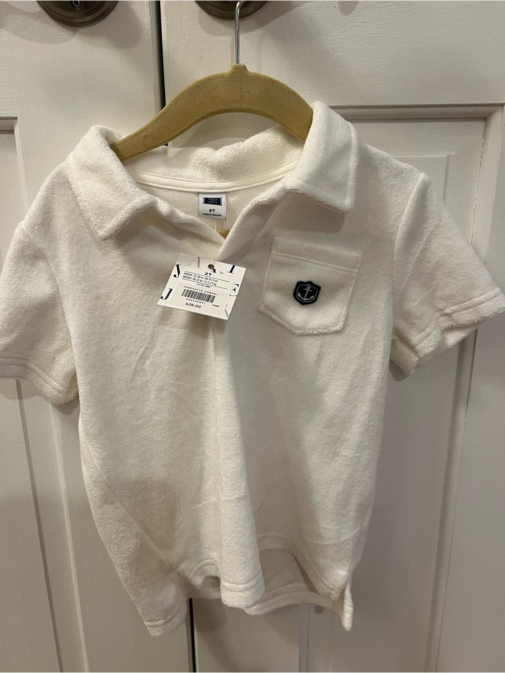 NWT- Boys Janie & Jack White Terry Polo with Navy Anchor Patch size 2T